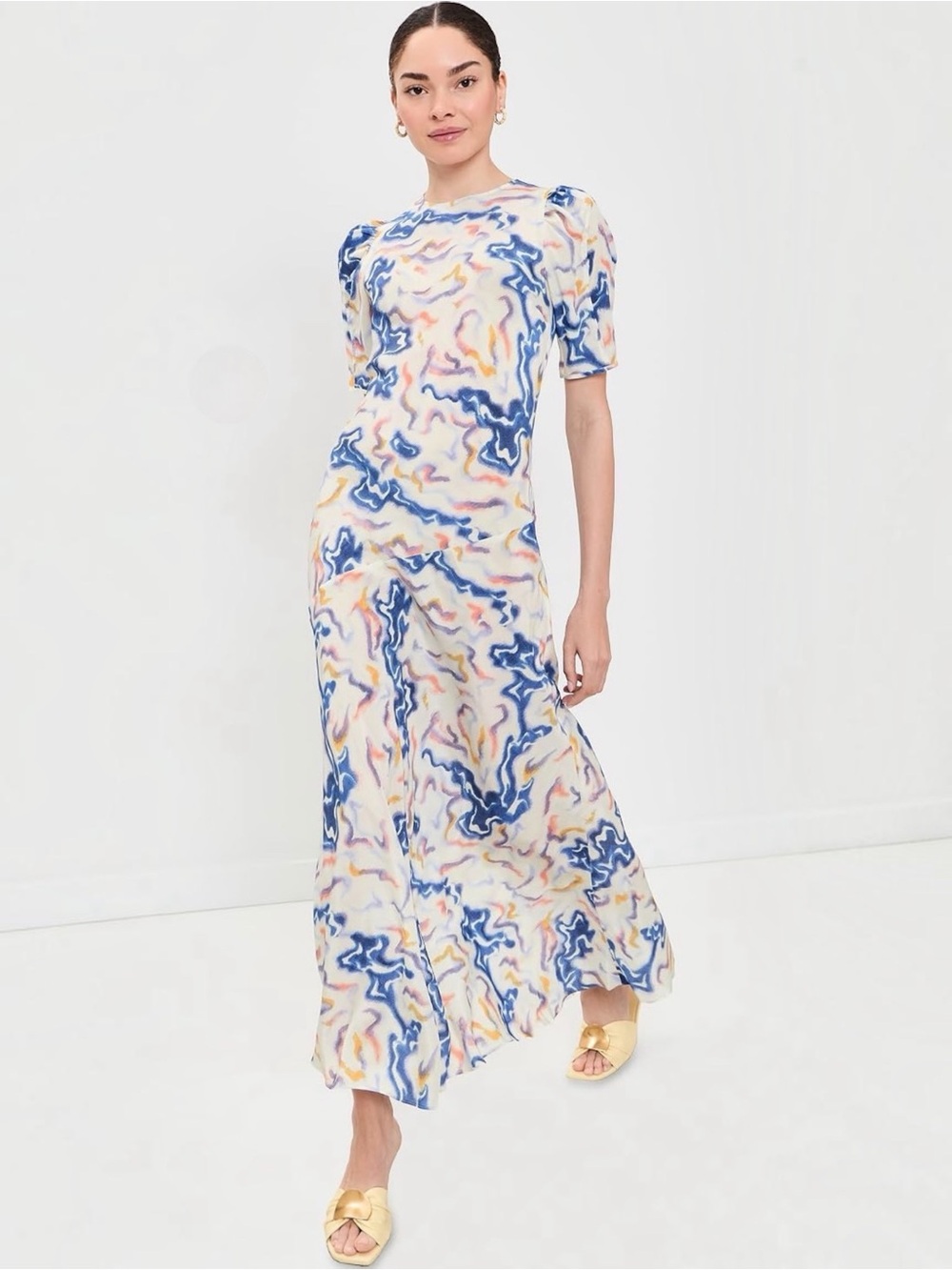 Ulla Johnson Women’s Samar Silk Short Sleeve White Abstract Print Maxi Dress NEW
